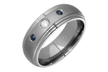 1/10 Carat Diamond & Sapphire Trio Titanium Ring