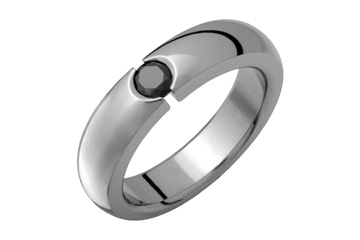 Half Round Tension Set Black Zirconium Titanium Ring