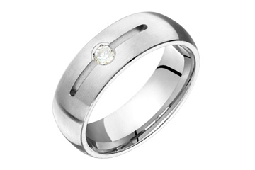 1/10 Carat White Gold Diamond Wedding Band with Center Groove