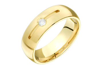 1/10 Carat Yellow Gold Diamond Wedding Band with Center Groove