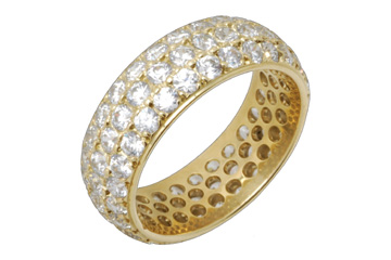 4 1/20 Carat Three Row Diamond Eternity Yellow Gold Ring