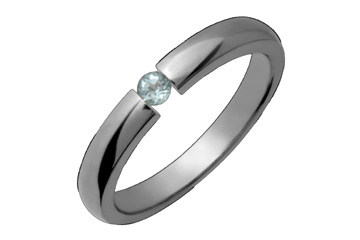 Domed Tension Set Aquamarine & Titanium Ring