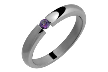 Tension Set Round Amethyst & Titanium Ring