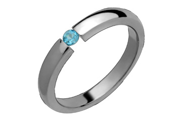 Tension Set Blue Topaz & Titanium Ring