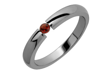 Rich Red Garnet Tension Set Titanium Ring