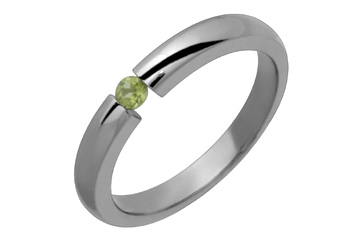 Round Light Green Tension Set Peridot & Titanium Ring