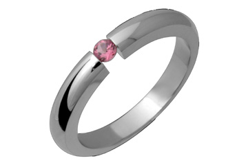 Tension Set Pink Tourmaline Titanium Ring