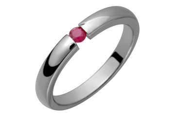 Vivid Red Round Ruby Tension Set Titanium Ring