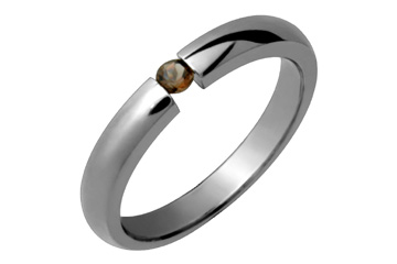 Domed Titanium Ring With Tension Set Smokey Topaz