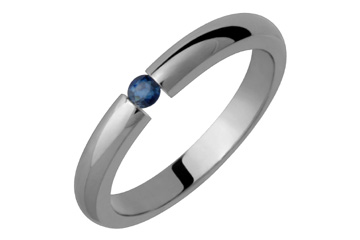 Dark Blue Round Tension Set Sapphire & Titanium Ring