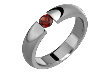 Domed Tension Set Titanium Ring With Round Garnet