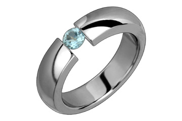 Half Round Tension Set Aquamarine & Titanium Ring