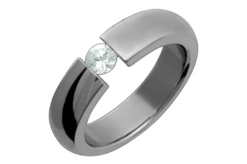 Tension Set Cubic Zirconia Titanium Ring