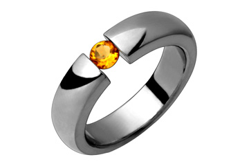 Domed Titanium Ring With Tension Set Golden Yellow Citrine
