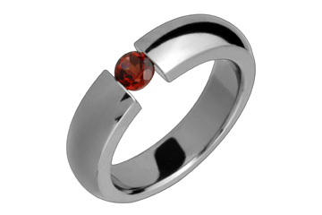 Titanium Half Round Ring With Tension Set Garnet