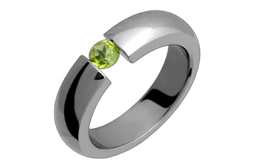 Titanium Ring With Tension Set Peridot Gemstone