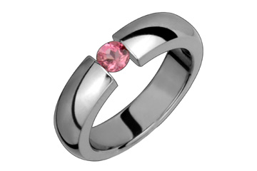 Tension Set Pink Tourmaline & Titanium Ring