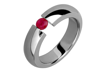 Titanium Tension Set Ring With Bright Red Ruby