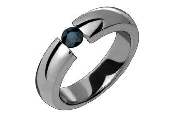Domed Titanium Ring With Dark Blue Tension Set Sapphire