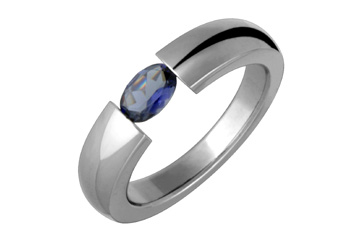 Oval Shape Iolite Tension Set Titanium Ring