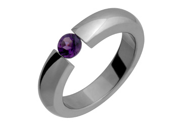 Domed Titanium Tension Set Amethyst Ring