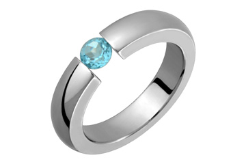 Half Round Titanium Tension Set Round Blue Topaz Ring