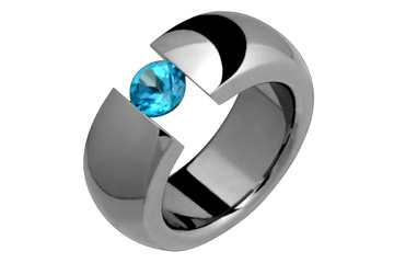 Bold Half Round Tension Set Blue Topaz Titanium Ring